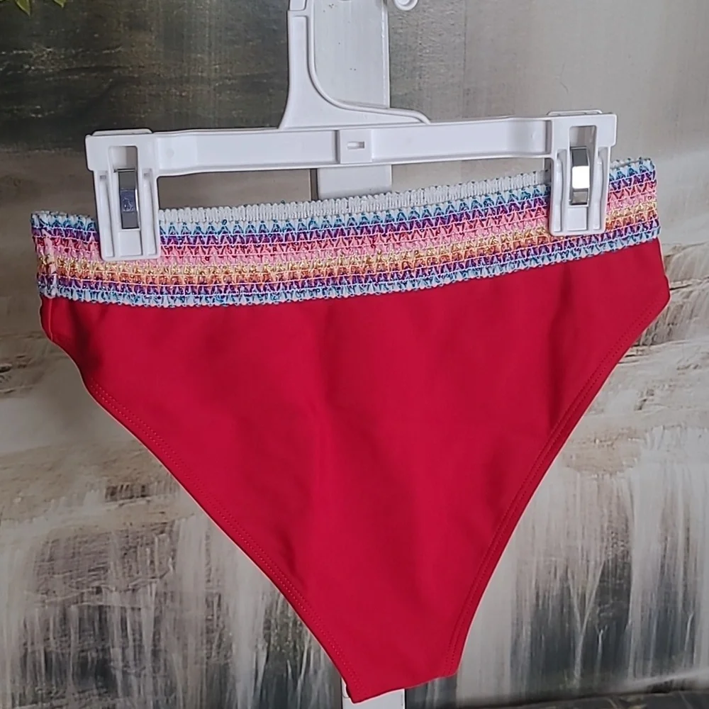 New with tags! Seamoly Womens XS red twist bikini colorful zig zag trim swimsuit
